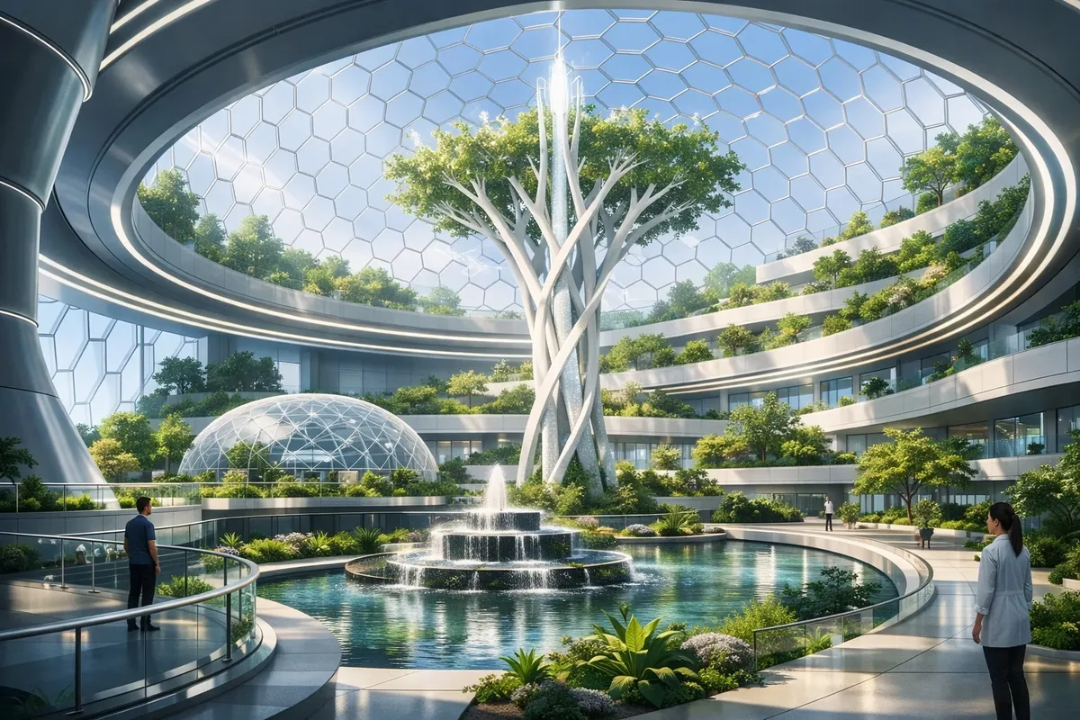 Atrium of Living Light: A luminous sanctuary where nature and architecture intertwine.
