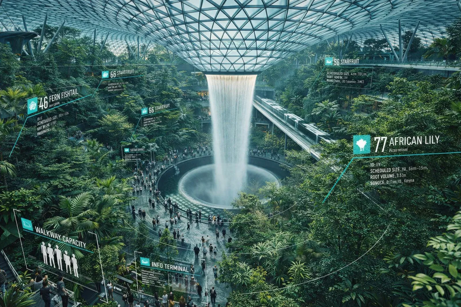 Changi Interface: A verdant transit hub where technology meets nature.