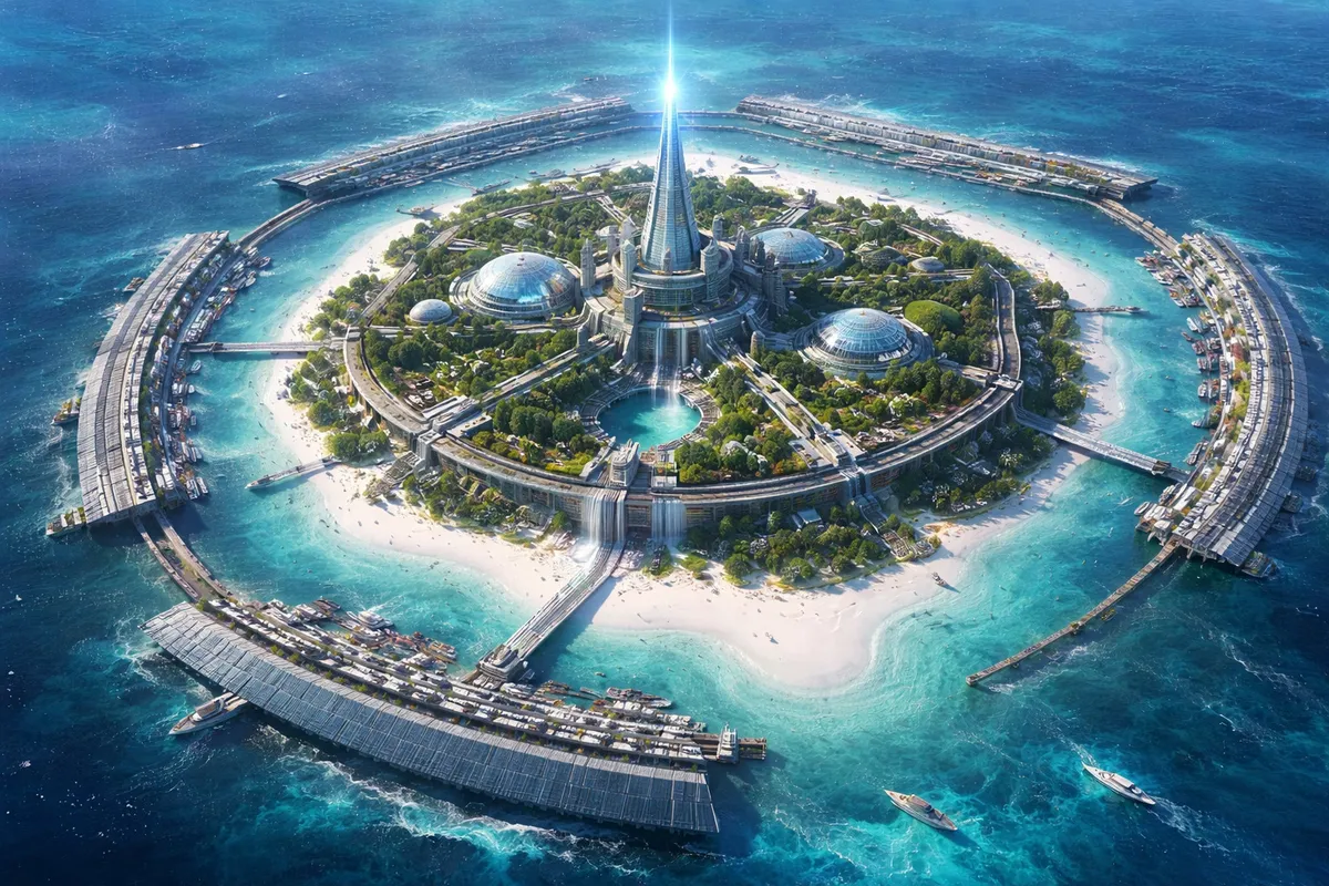 The Halo Atoll: A ring-shaped haven embracing crystalline waters.